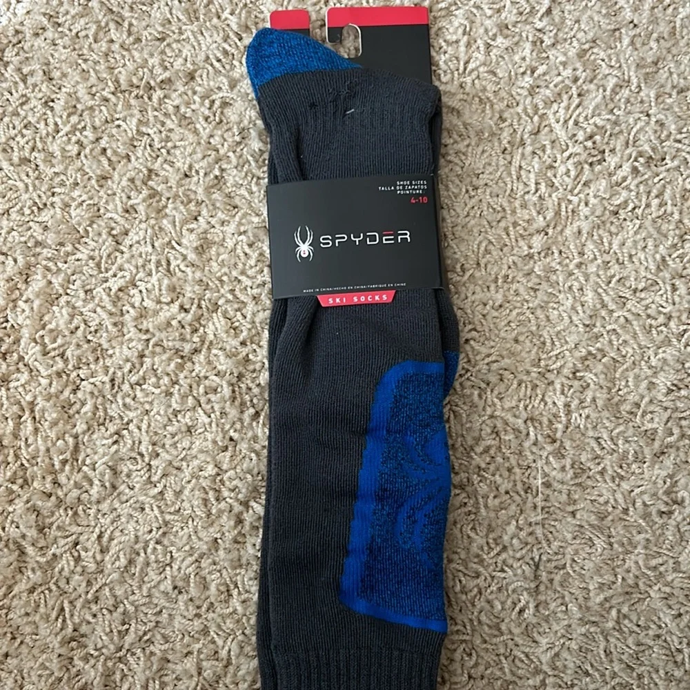 NWT Spyder Full Cushion Ski Socks Gray Blue Youth Boys Girls Shoe Size 4-10